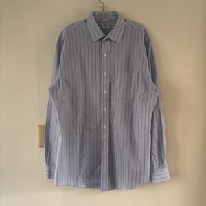 Brooks Brothers REGENT-Fit Non-Iron Stretch Stripe Dress Shirt White Red Blue L